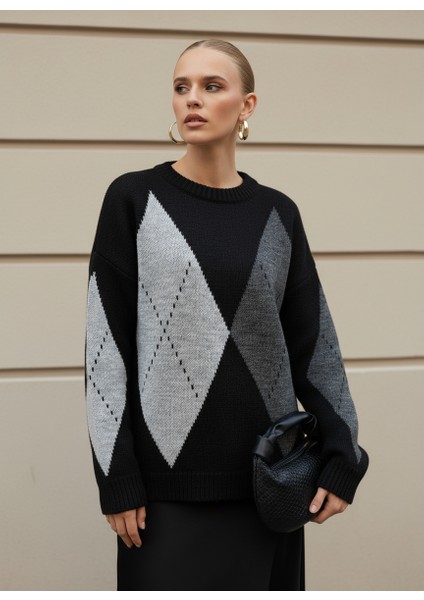 Kadın Baklava Desen Şık Bisiklet Yaka Bisiklet Yaka Kazak