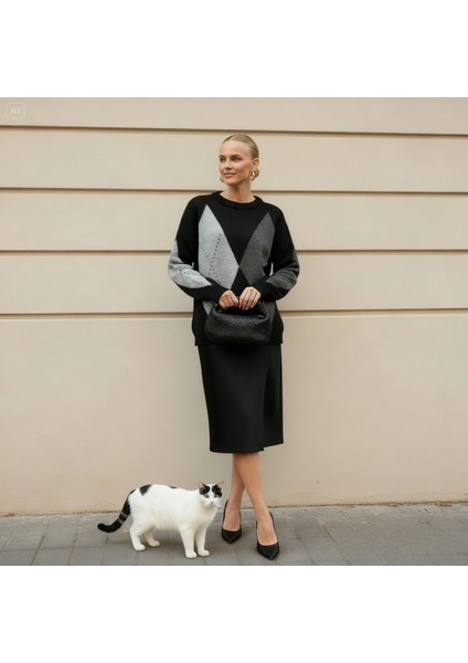 Kadın Baklava Desen Şık Bisiklet Yaka Bisiklet Yaka Kazak indirimleri