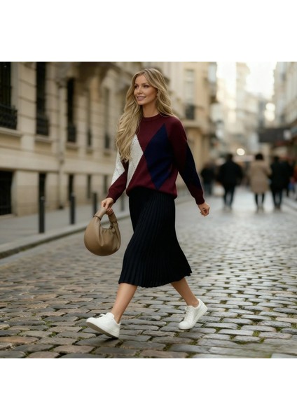 Kadın Baklava Desen Şık Bisiklet Yaka Bisiklet Yaka Kazak fiyatları