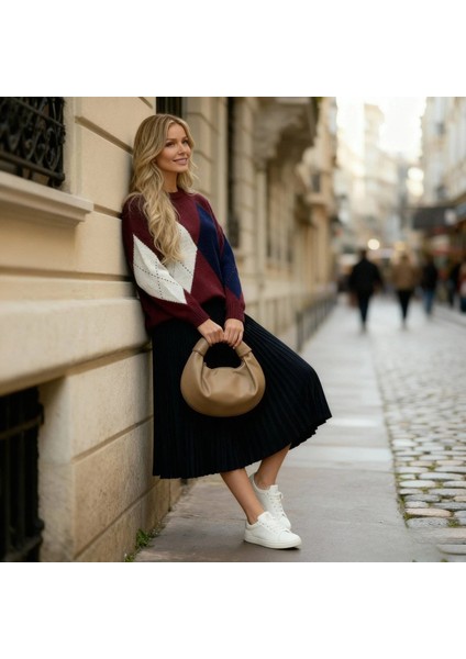 Kadın Baklava Desen Şık Bisiklet Yaka Bisiklet Yaka Kazak indirimleri