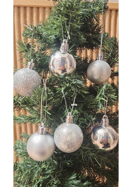 Yılbaşı Ağacı Süsü 4 cm Cici Gümüş Küre Top Süs Parlak Küre Süs