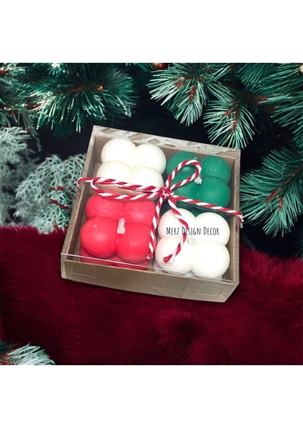 Kraft Kutuda Yılbaşı Yeni Yıl Noel Için 4 Lü Mini Hediyelik Bubble %100 Doğal Soya Wax Mum Set