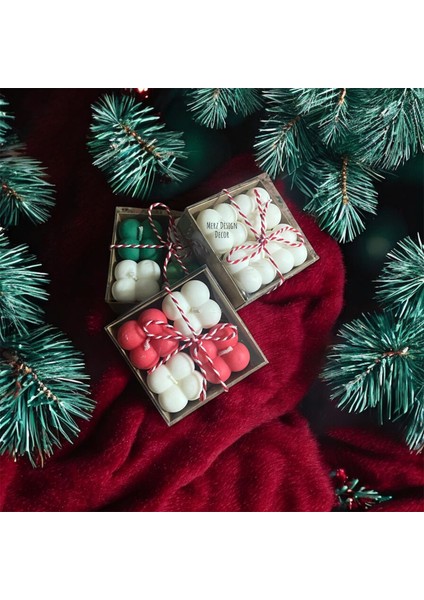 Kraft Kutuda Yılbaşı Yeni Yıl Noel Için 4 Lü Mini Hediyelik Bubble %100 Doğal Soya Wax Mum Set modelleri
