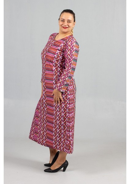 Sıcak Tutan Kalın Penye Büyük Beden Desenli Elbiseler