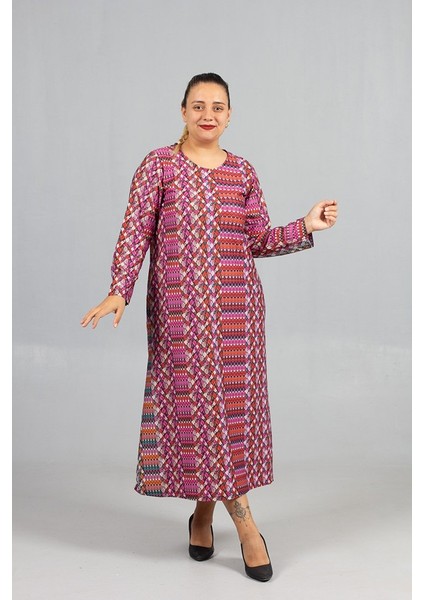 Sıcak Tutan Kalın Penye Büyük Beden Desenli Elbiseler modelleri