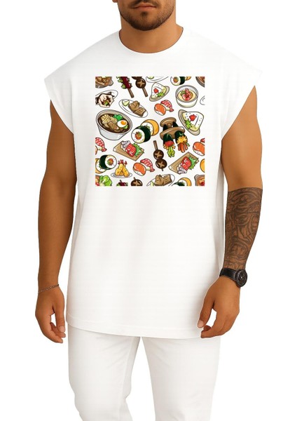 Oversize Sushi Barbecue Chicken Göğüs Tasarımlı Atlet