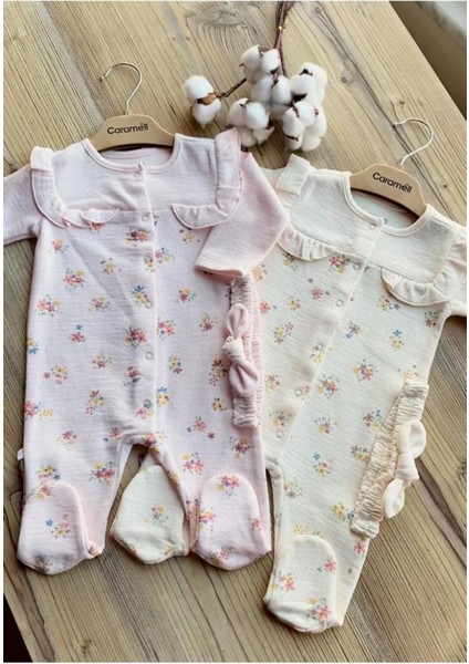 Aprıl Garden Kız Bebek Bandanalı Tulum - Ekru Vepembe