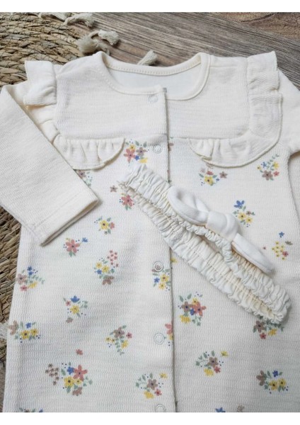 Aprıl Garden Kız Bebek Bandanalı Tulum - Ekru Vepembe fiyatları