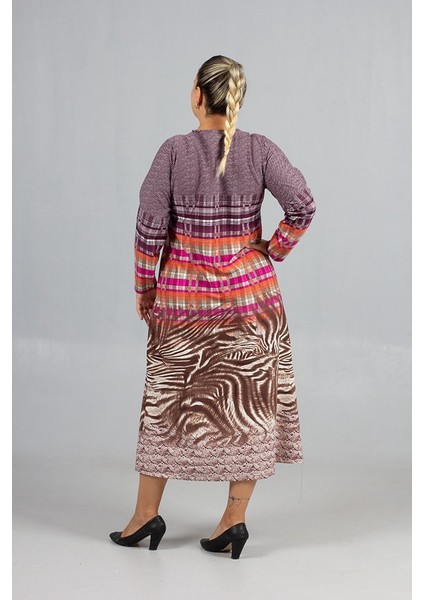 Desenli Pamuklu Kalın Penye Büyük Beden Elbise Modelleri indirimleri