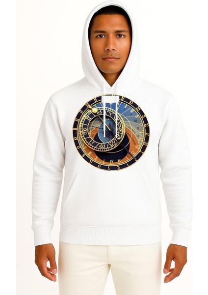 Kapüşonlu Prague Astronomical Clock Old Town Göğüs Tasarımlı Unisex Sweatshirt