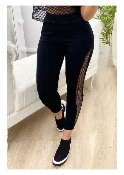 Kadın Yüksek Bel File Detaylı Dar Kesim Viskon Iki Iplik Pantolon fiyatları
