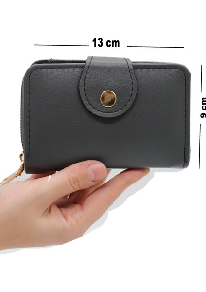 Bozuk Para Gözlü Bol Kartlıklı Gri Mini Kadın Cüzdanı