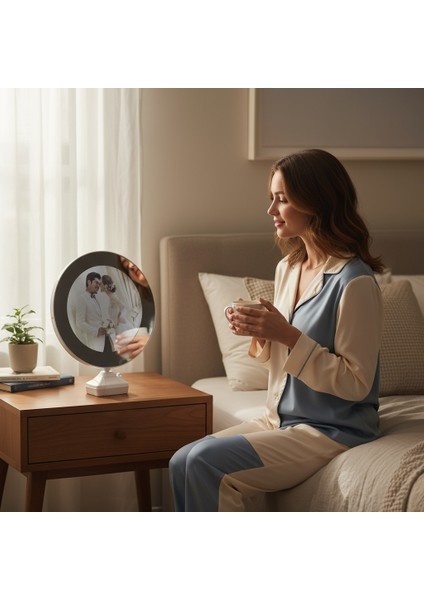 Kişiye Özel Fotoğraflı Sihirli Ayna ve Papatya Kolye fiyatları