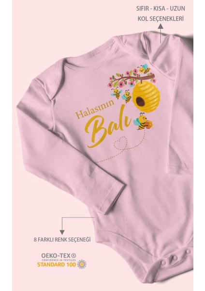 Halasının Balı Baskılı Bebek Zıbını – Çıtçıtlı Body 8 Renk | %100 Pamuk Uzun Kol
