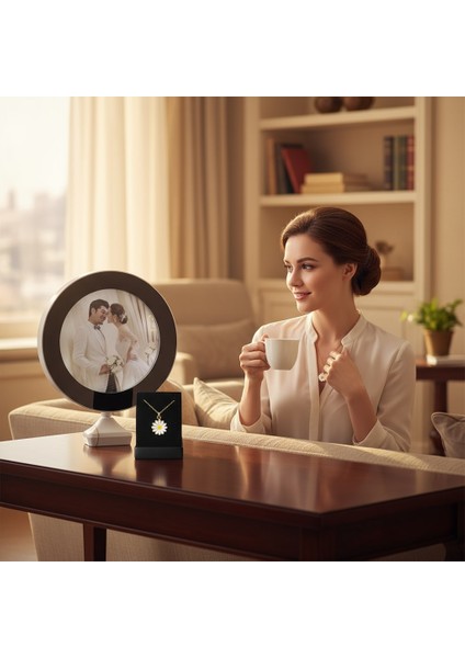 Kişiye Özel Fotoğraflı Sihirli Ayna ve Papatya Kolye indirimleri