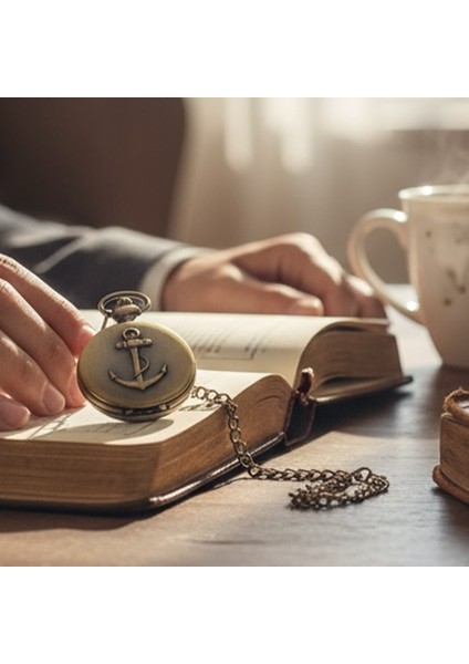 Kişiye Özel Kutulu Çapalı Kabartmalı Quartz Köstekli Saat