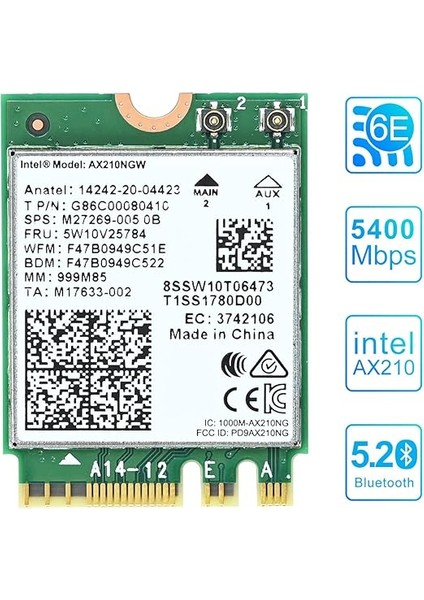Wifi 6e AX210 Ngw Wifi Kartı Dizüstü Bilgisayar Için Tri-Band 6ghz/ 5ghz/ 2.4ghz 5400MBPS Kablosuz Wifi Ağ Adaptörü, Bluetooth 5.2 Destekler | Mu-Mımo | Windows 10/11 Linux, M.2/ngff fiyatları