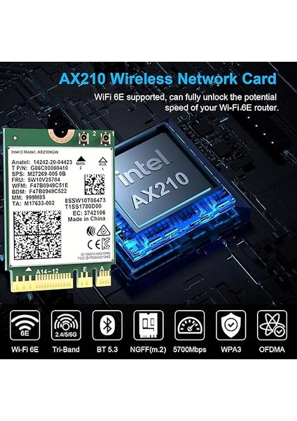 Wifi 6e AX210 Ngw Wifi Kartı Dizüstü Bilgisayar Için Tri-Band 6ghz/ 5ghz/ 2.4ghz 5400MBPS Kablosuz Wifi Ağ Adaptörü, Bluetooth 5.2 Destekler | Mu-Mımo | Windows 10/11 Linux, M.2/ngff modelleri