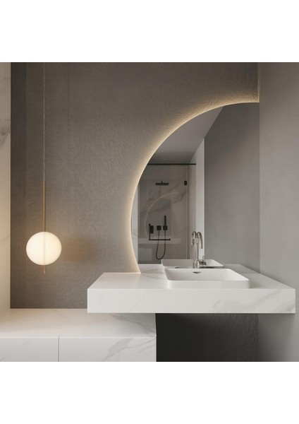 Halo Yarım Ay LED Ayna – Modern Minimal Duvar Aynası fırsatları
