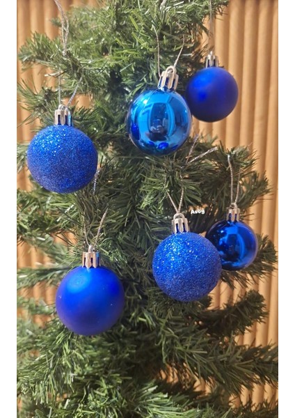 Yılbaşı Çam Ağacı Süsü Parlak Mavi 4 cm 6 Adet Yılbaşı Topu Koyu Mavi Yılbaşı Süsü Parlak Simli Mat