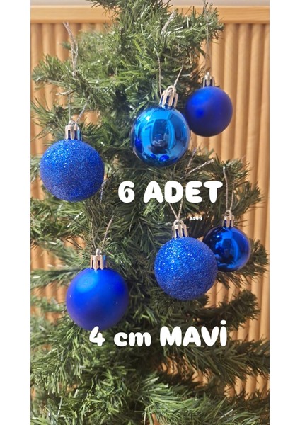 Yılbaşı Çam Ağacı Süsü Parlak Mavi 4 cm 6 Adet Yılbaşı Topu Koyu Mavi Yılbaşı Süsü Parlak Simli Mat fiyatları