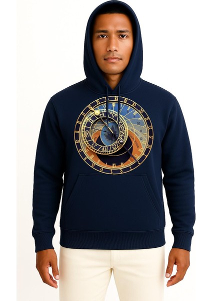 Kapüşonlu Prague Astronomical Clock Old Town Göğüs Tasarımlı Unisex Sweatshirt