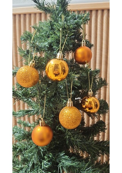 Yılbaşı Çam Ağacı Süsü Bakır 4 cm 6 Adet Yılbaşı Topu Yılbaşı Süsü Parlak Simli Mat Dekor Süsü