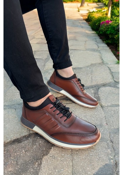 Erkek Kahverengi Deri Spor Ayakkabı Siyah Bağcıklı Şık ve Rahat Günlük Ayakkabı fiyatları