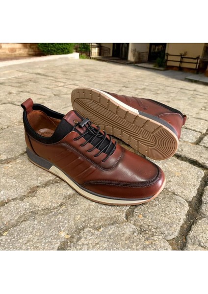 Erkek Kahverengi Deri Spor Ayakkabı Siyah Bağcıklı Şık ve Rahat Günlük Ayakkabı indirimleri