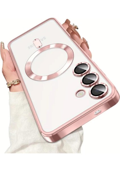 Samsung Galaxy A54 5g Kılıf Magsafe Manyetik Kablosuz Şarj Destekli Şeffaf Parlak Renk Lens Korumalı