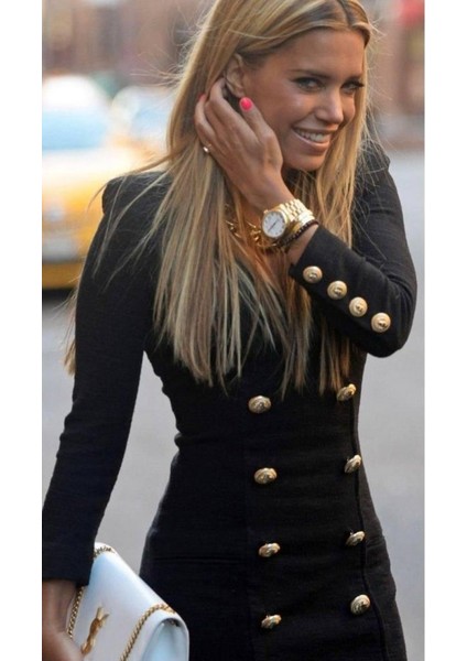 Eyesof Kadın Uzun Kollu V Yaka Düğme Detay Ceket Elbise indirimleri