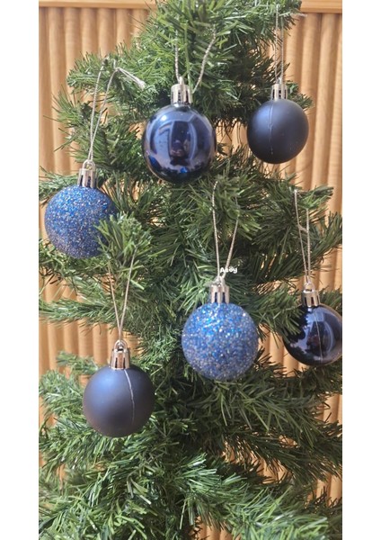 Yılbaşı Ağacı Süsü 4 cm Cici Koyu Mavi Lacivert Küre Top Süs Parlak Mat Simli Süs