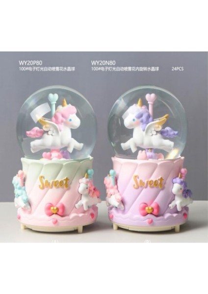 Renkli Atlı Karınca Unicorn Işıklı Püskürtmeli Müzikli Kar Küresi modelleri