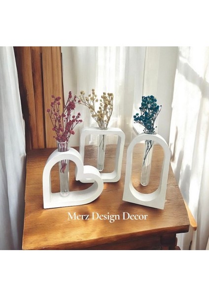 Üçlü Bohem Tarz Tüplü Çiçekli Kalp Vazo Seti