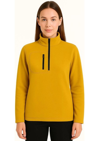 Eyesof Polar Kazak – Dik Yaka, Yarım Fermuarlı, Fermuarlı Göğüs Cepli, Siyah Biyeli, Kışlık Rahat Regular Fit Günlük Model - Sarı fiyatları