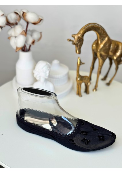 Çiçek Desenli Tül Kadın Babet Çorap Karışık Renkli 4 'lü modelleri