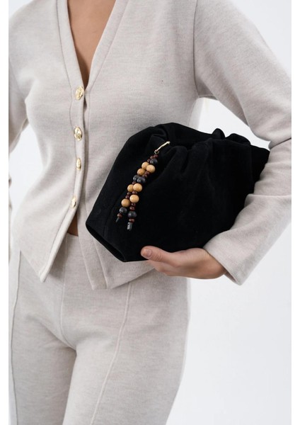 Kadın Büzgülü Çanta Siyah Süet