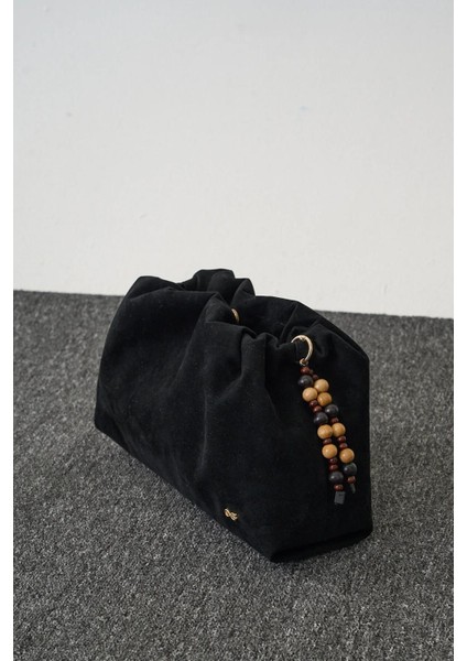 Kadın Büzgülü Çanta Siyah Süet