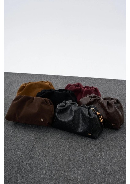 Kadın Büzgülü Çanta Siyah Süet