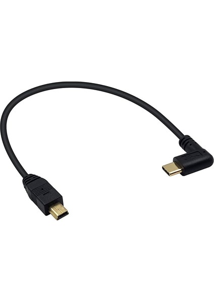Mini USB Kablosu (26 Cm), 90 Derece USB 3.1 Tip C Fiş, Mini USB Fiş, Dijital Kamera, Mp3 Çalar ve Diğer Mini USB Cihazları Için Kablo