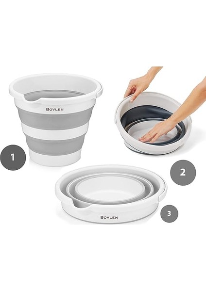 Litre Katlanabilir Kova - Akordiyon Katlanır Kova - Araba Kovası - Gri - 32.5 x 27.5 x 6 cm - Pp+ Tpr modelleri