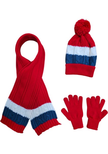 6-12 Yaş Erkek Çocuk Polar Astarlı Kışlık Atkı Bere Eldiven Takımı