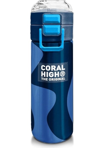 High 500 ml Lacivert Mavi Desenli - Erkek Çocuk Paslanmaz Çelik Okul Termosu/suluk/matara