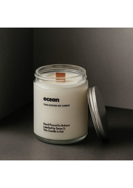 : Ocean : Cam Kavanozda Kokulu %100 Soya Mum (Limon, Karamel, Bergamot, Paçuli)