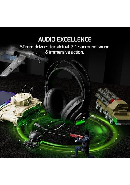 Kugon USB Gaming Headset - 7.1 Virtual Surround Sound, Wired LED Headphones With 50MM Drivers, Comfort Design, 360 Spatial Audio, Noise Cancelling Mic For Pc, Laptop, Black fiyatları