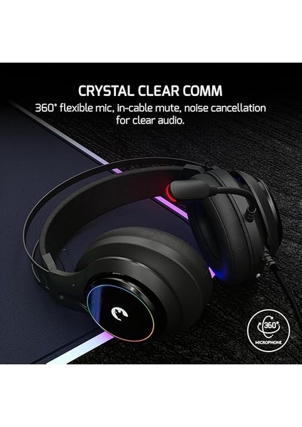 Kugon USB Gaming Headset - 7.1 Virtual Surround Sound, Wired LED Headphones With 50MM Drivers, Comfort Design, 360 Spatial Audio, Noise Cancelling Mic For Pc, Laptop, Black modelleri