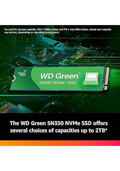 Digital Wd SN350 1tb Nvme Dahili SSD Katı Hal Sürücüsü - Gen3 Pcıe, Qlc, M.2 2280, 3.200 Mb/s'ye Kadar, Yeşil modelleri