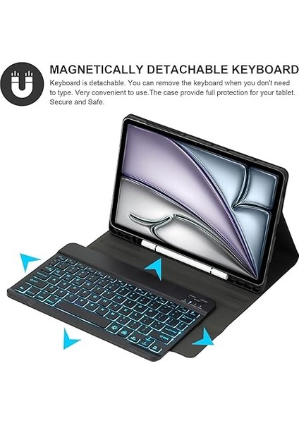 Klavye Kılıfı iPad Air 13 Inç (M3 2025/M2 2024), 7 Renkli Aydınlatma Manyetik Çıkarılabilir Bluetooth Almanca Qwertz Klavye, Akıllı Ince Kılıf, Kalem Tutucu ve Fare Ile, Siyah fiyatları