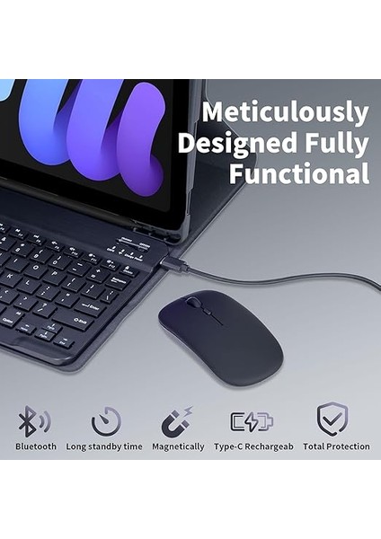 iPad Mini (A17 Pro) 7. Nesil 2024 / iPad Mini 6. Nesil 8.3 Inç, Manyetik Çıkarılabilir Bluetooth Almanca Qwertz Klavye, Kalem Tutuculu ve Fareli, Siyah fiyatları