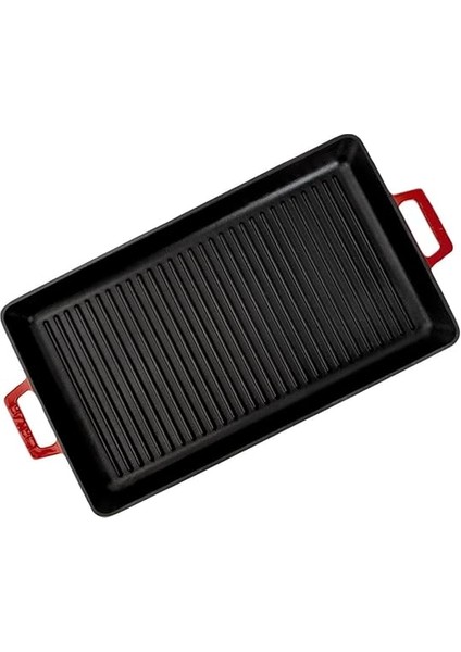 Döküm Dikdörtgen Izgara Tavası Döküm Demir Yekpare Çift Kulplu Ölçü 26X45CM. - Kırmızı modelleri